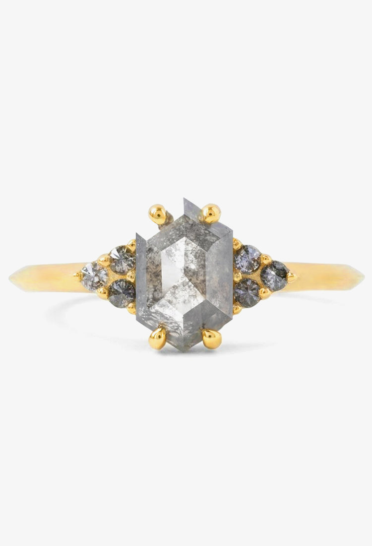Inel de logodnă Prisma Salt & Pepper cu diamant natural 1 ct, aur 14k, MOOGU®