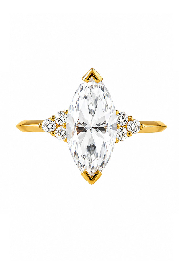 Inel de logodnă Marquise Crown din aur cu diamant lab grown