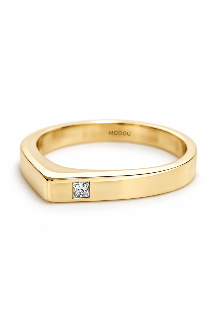Inel de logodnă Line V cu diamant natural montat manual în aur alb 14k, MOOGU®