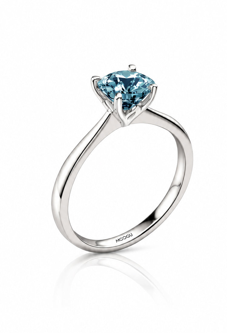 Inel de logodnă Blue Princess cu diamant albastru montat manual în aur alb 14k, MOOGU®