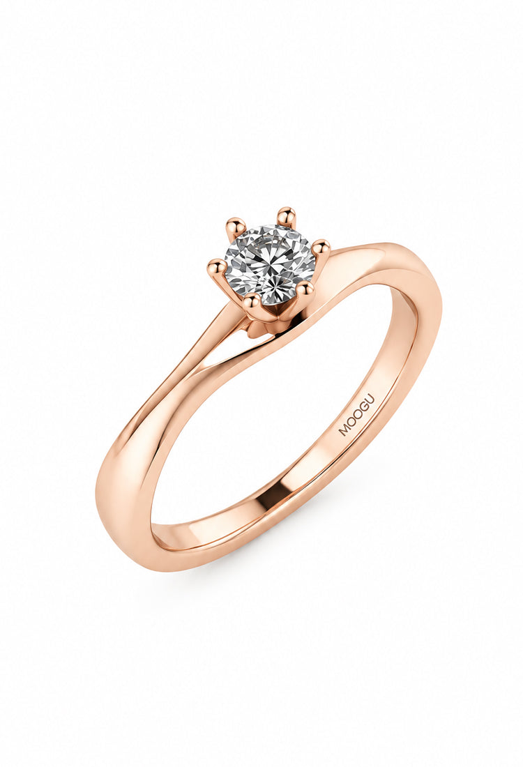 Inel de logodnă Choose Me Solitaire cu diamant natural rotund montat manual în aur 14k roz, MOOGU®