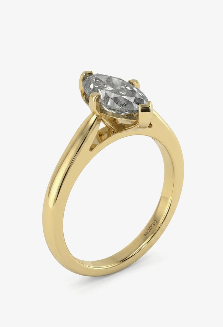 Inel de logodnă Marquise Storm cu diamant salt and pepper lab grown 1 ct tăietură marquise în aur 14k galben, MOOGU®

