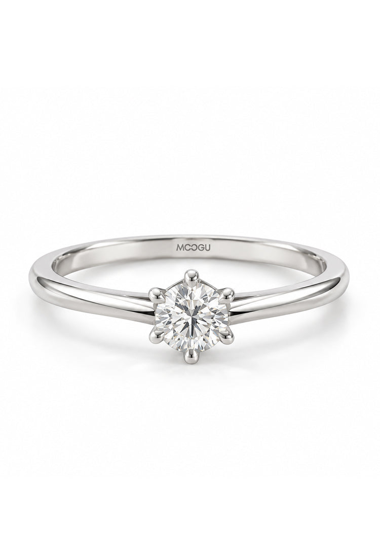 Inel de logodnă Beau cu diamant natural montat manual în aur 14k alb, MOOGU®