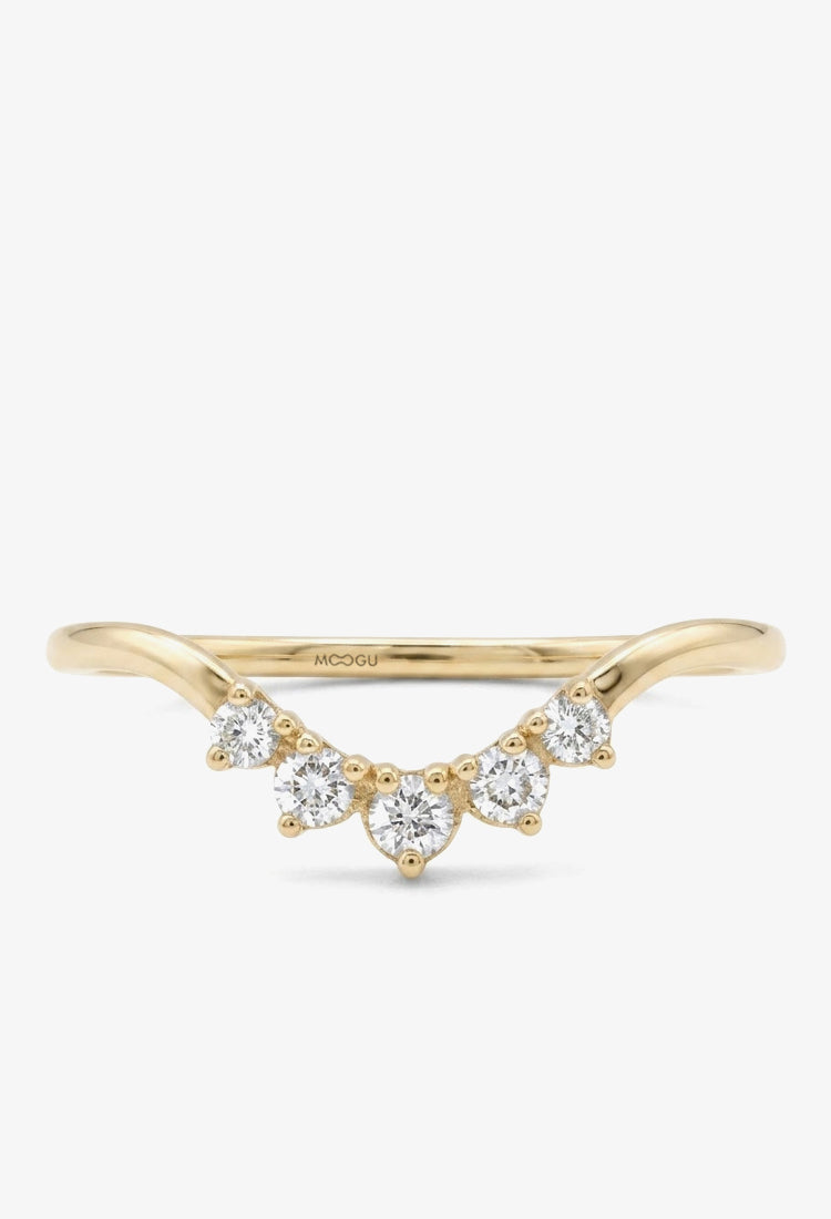 Inel de logodnă Arch Band cu diamante naturale G/VS1 în aur 14k galben, MOOGU®
