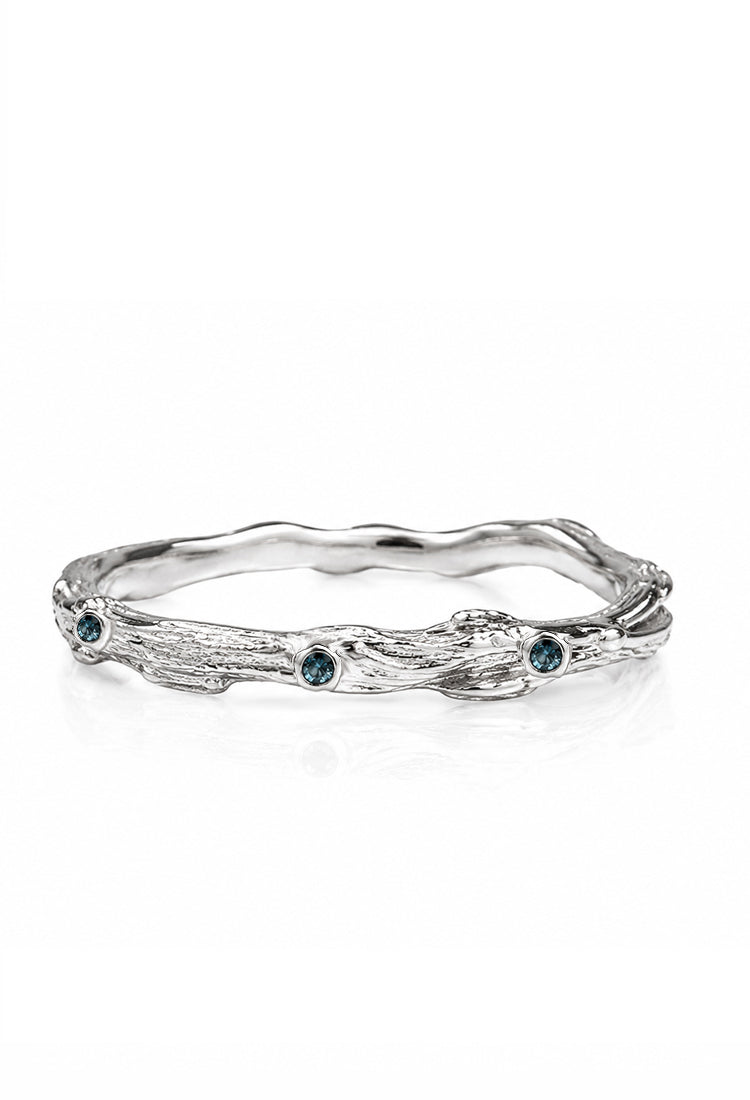 Verigheta din aur 14k Twig, 2mm, cu 3 diamante albastre naturale, lucrată manual, colecția MOOGU