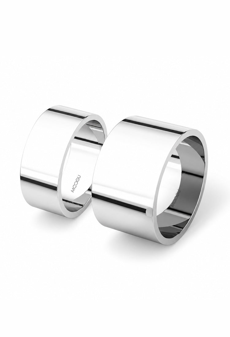 Verighete set din aur 14k Wide Line, finisaj mat și lucios, lucrate manual, colecția MOOGU – vedere față