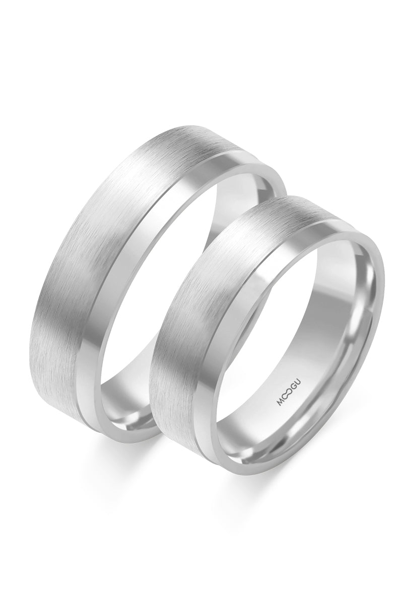 Verighete din aur 14k Wide Line cu design minimalist, lucrate manual, colecția MOOGU – vedere față