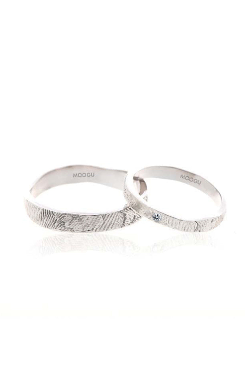 Wave Finger Print Wedding Bands