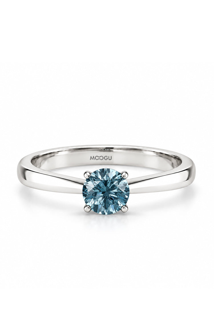 Inel de logodnă Blue Princess cu diamant albastru montat manual în aur alb 14k, MOOGU®