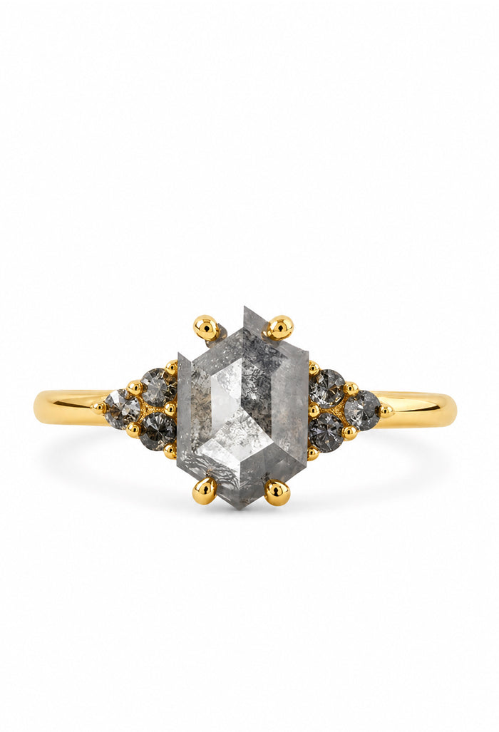Inel de logodnă Prisma Salt & Pepper cu diamant natural 1 ct, aur 14k, MOOGU®