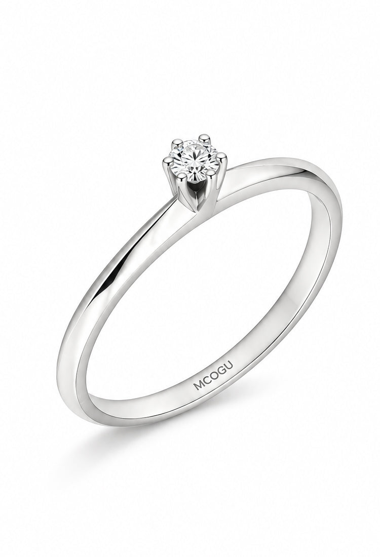 Inel de logodnă Solitaire cu diamant natural montat manual în aur alb 14k, MOOGU®