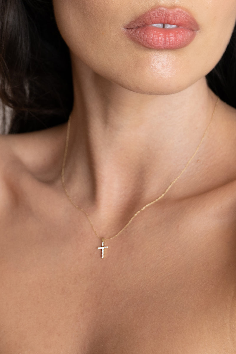 Petit Diamond Cross Necklace/Pendant